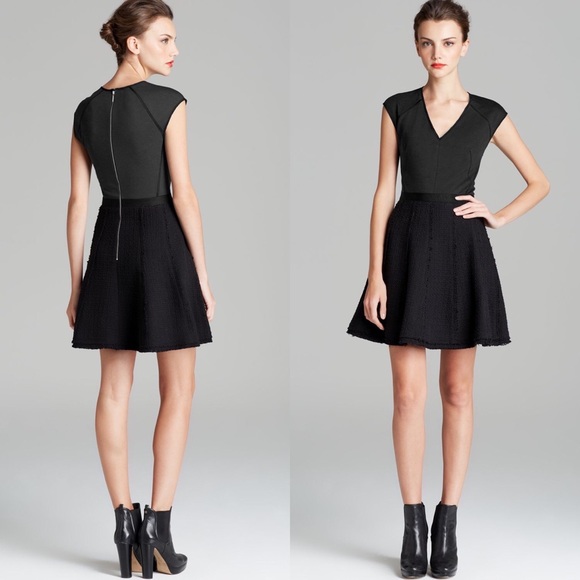 Rebecca Taylor Tweed Combo Dress In Black - Picture 1 of 10
